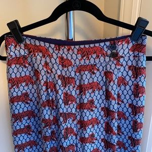 J Crew Collection wide leg silk pants. Blue and read tiger print. Size 4.